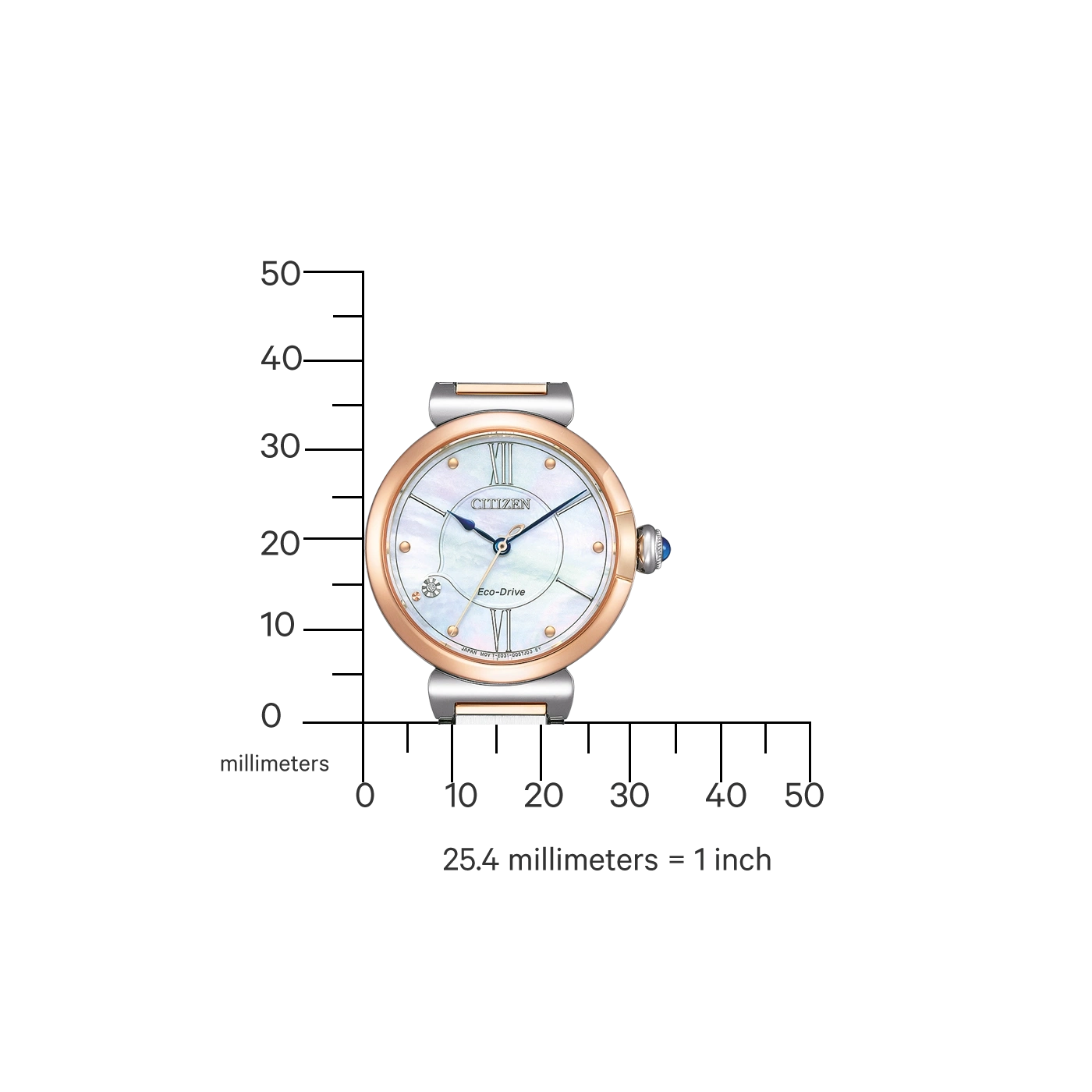 Citizen horloge met witte wijzerplaat en roségouden accenten, Eco-Drive.