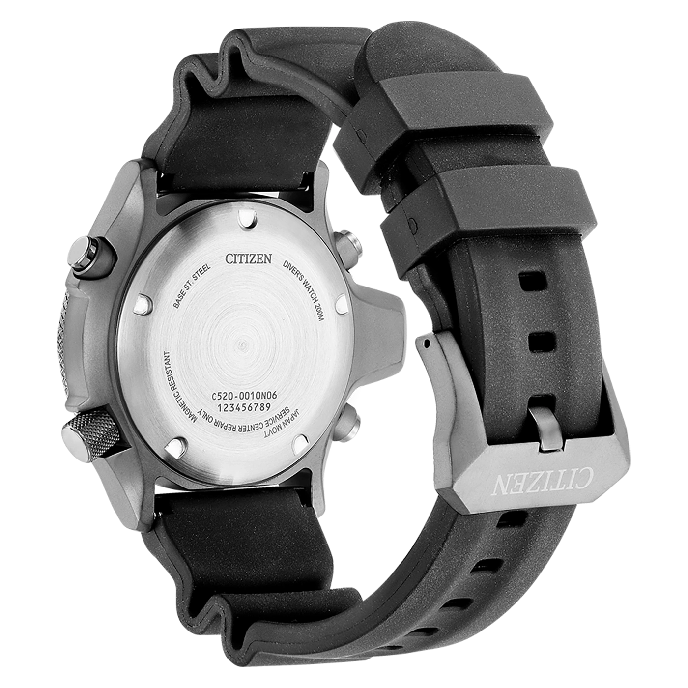 Citizen horlogerug, staal, zwarte band, duikhorloge, magnetisch resistent, Japan Movt.