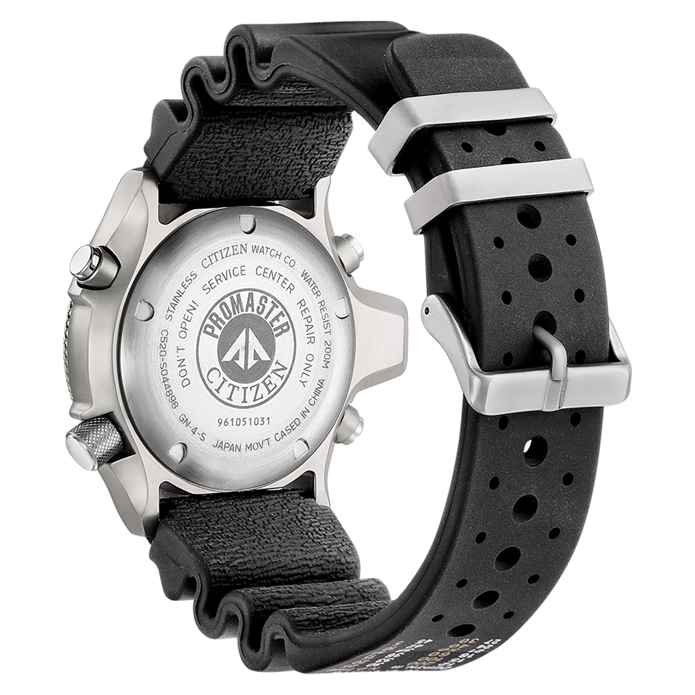 Citizen Promaster horlogerug met tekst en banddetails.