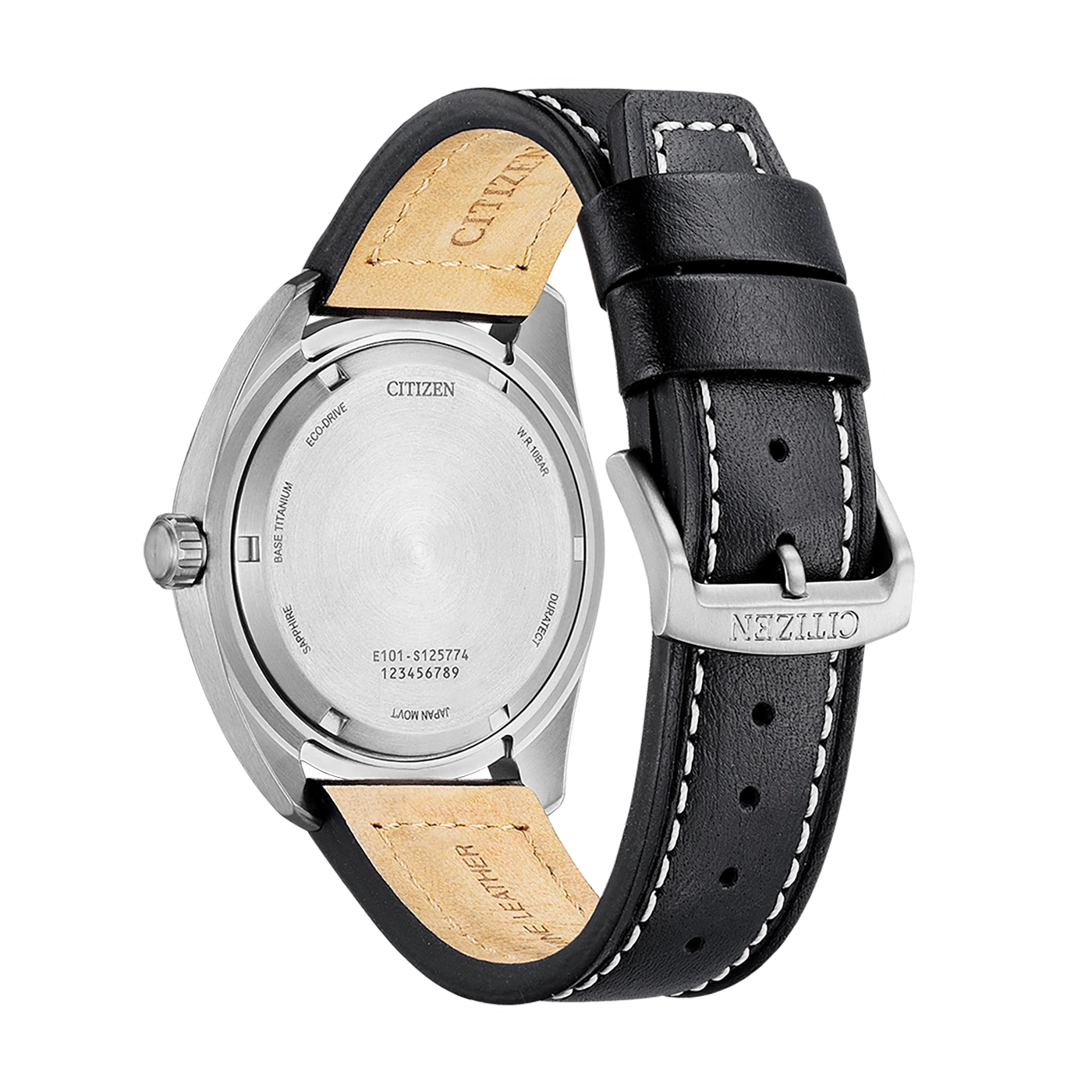 Citizen horlogerug met leren band, saffier, titanium, eco-drive.