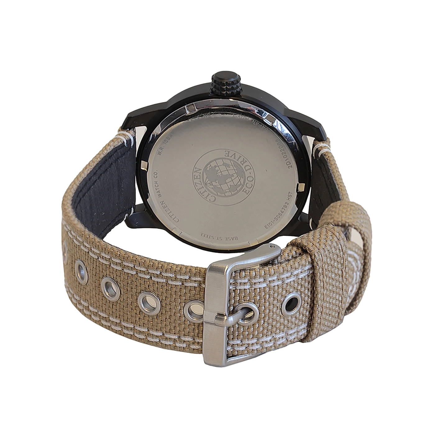 Citizen horlogerug met band, Eco-Drive, zwarte kast en metalen gesp.