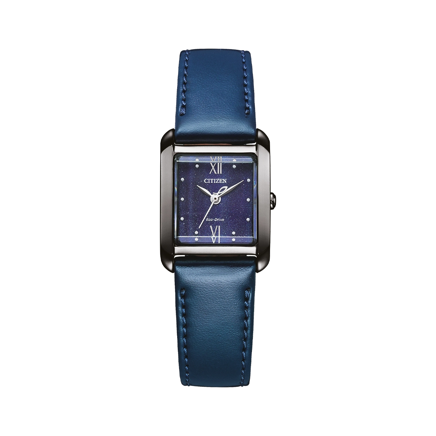 Citizen horloge met blauwe band en sterrenhemel wijzerplaat, elegant design.