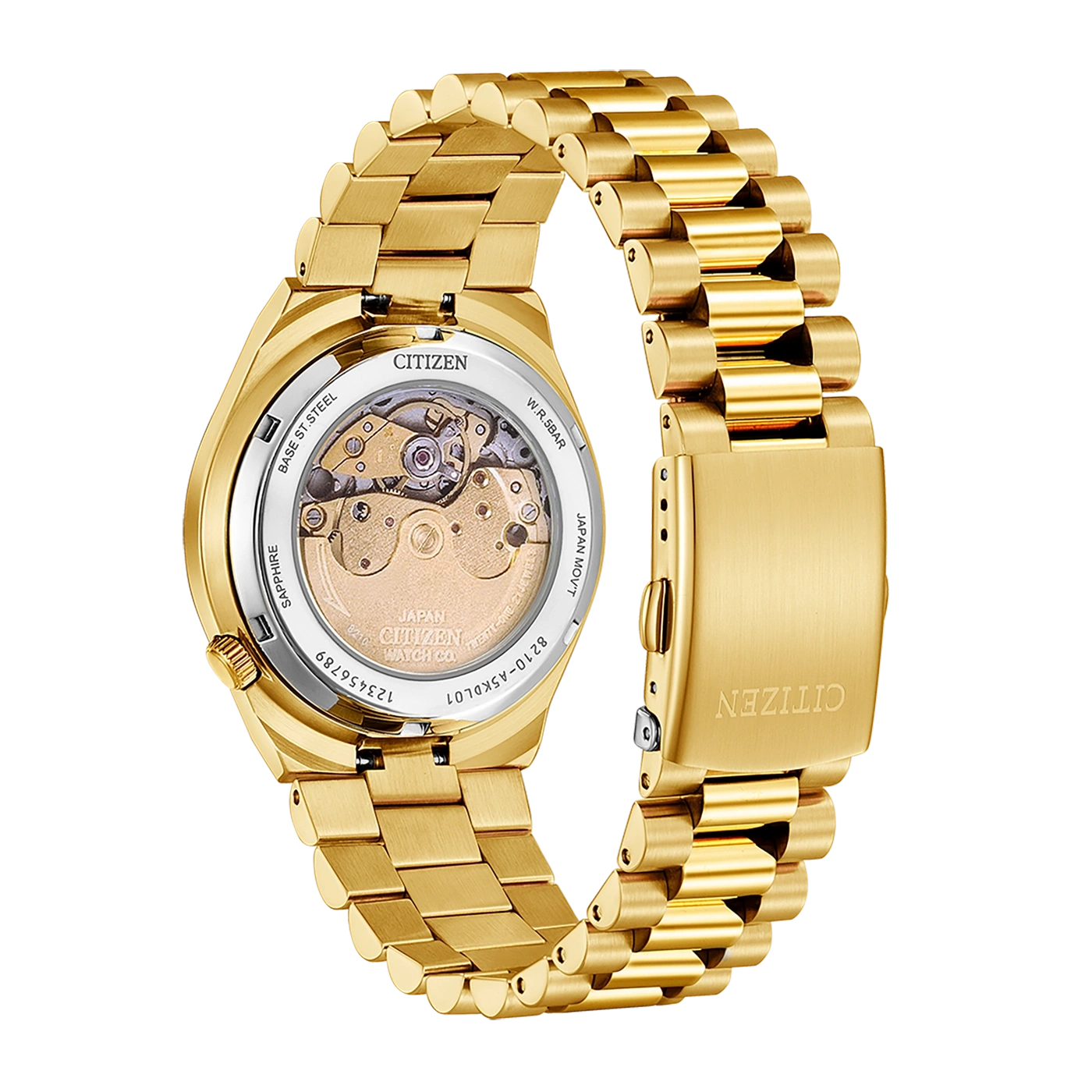 Citizen horloge, goud, saffier, automatisch, Japans uurwerk, 5 bar waterdicht