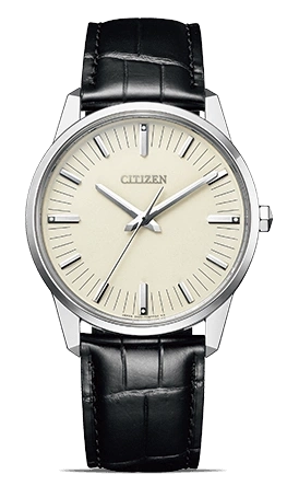 Citizen horloge met crème wijzerplaat en zwarte leren band