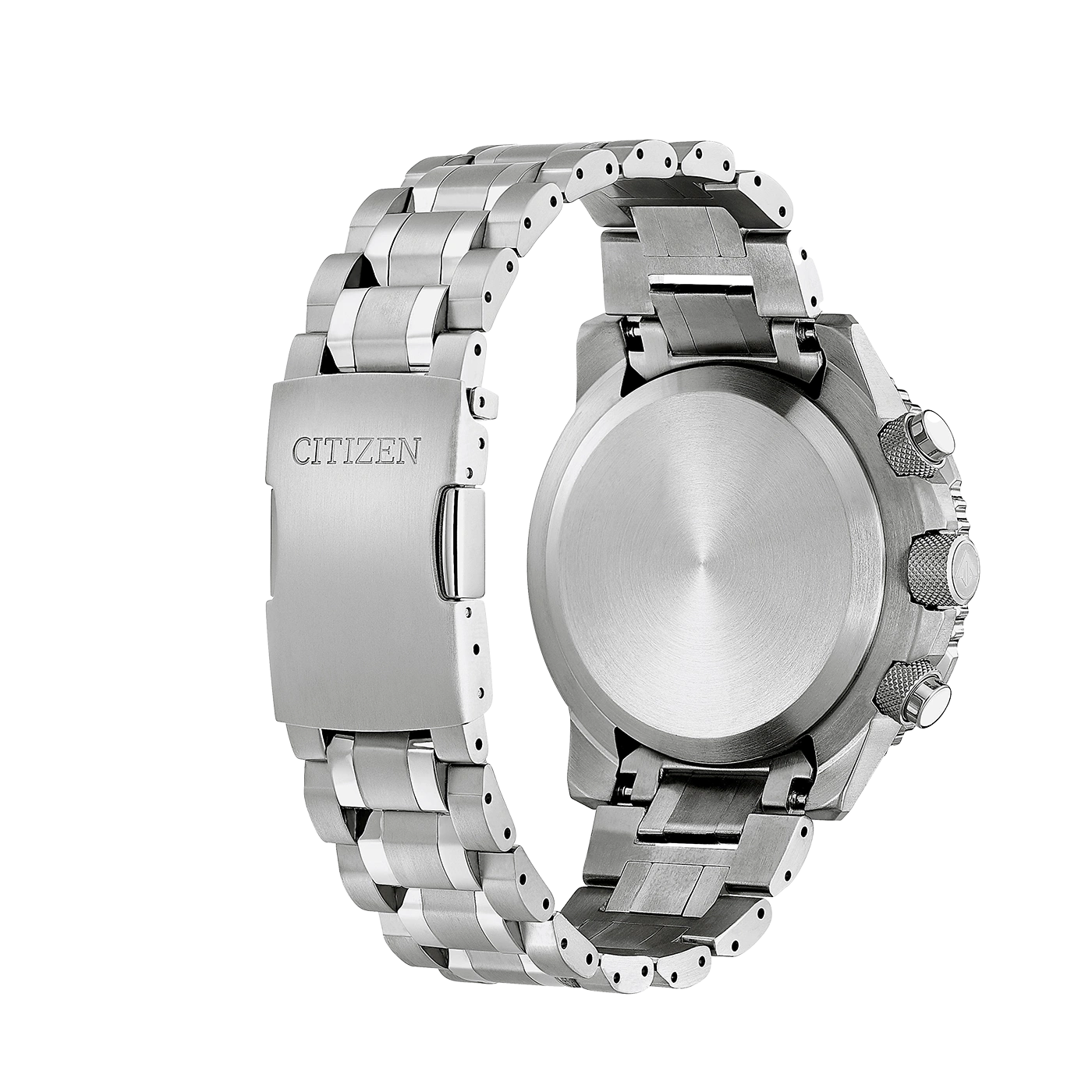Citizen horloge, roestvrij staal, achteraanzicht, sluiting, armband, zilver, close-up