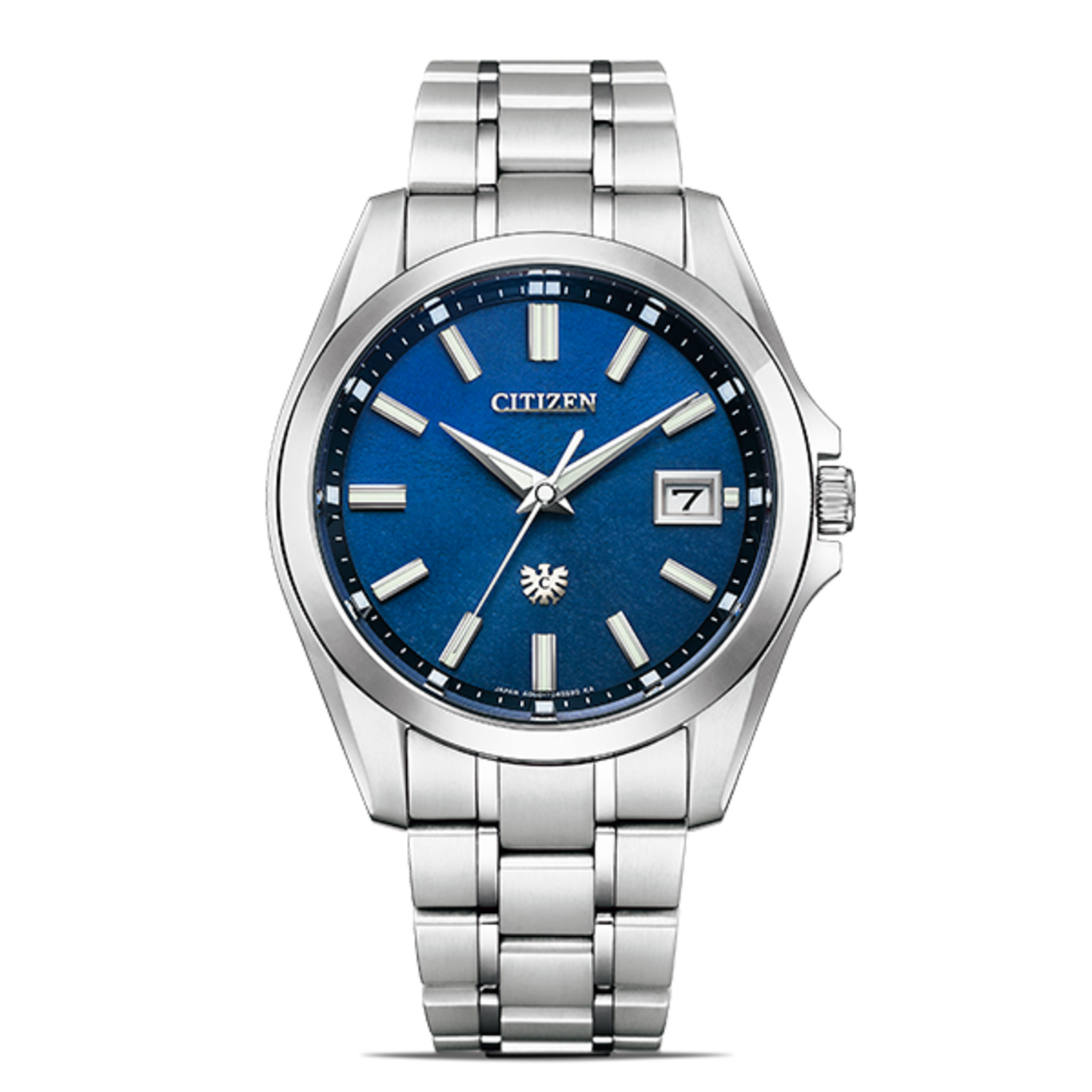 Citizen-Uhr mit blauem Zifferblatt und silbernem Armband, elegantes Design