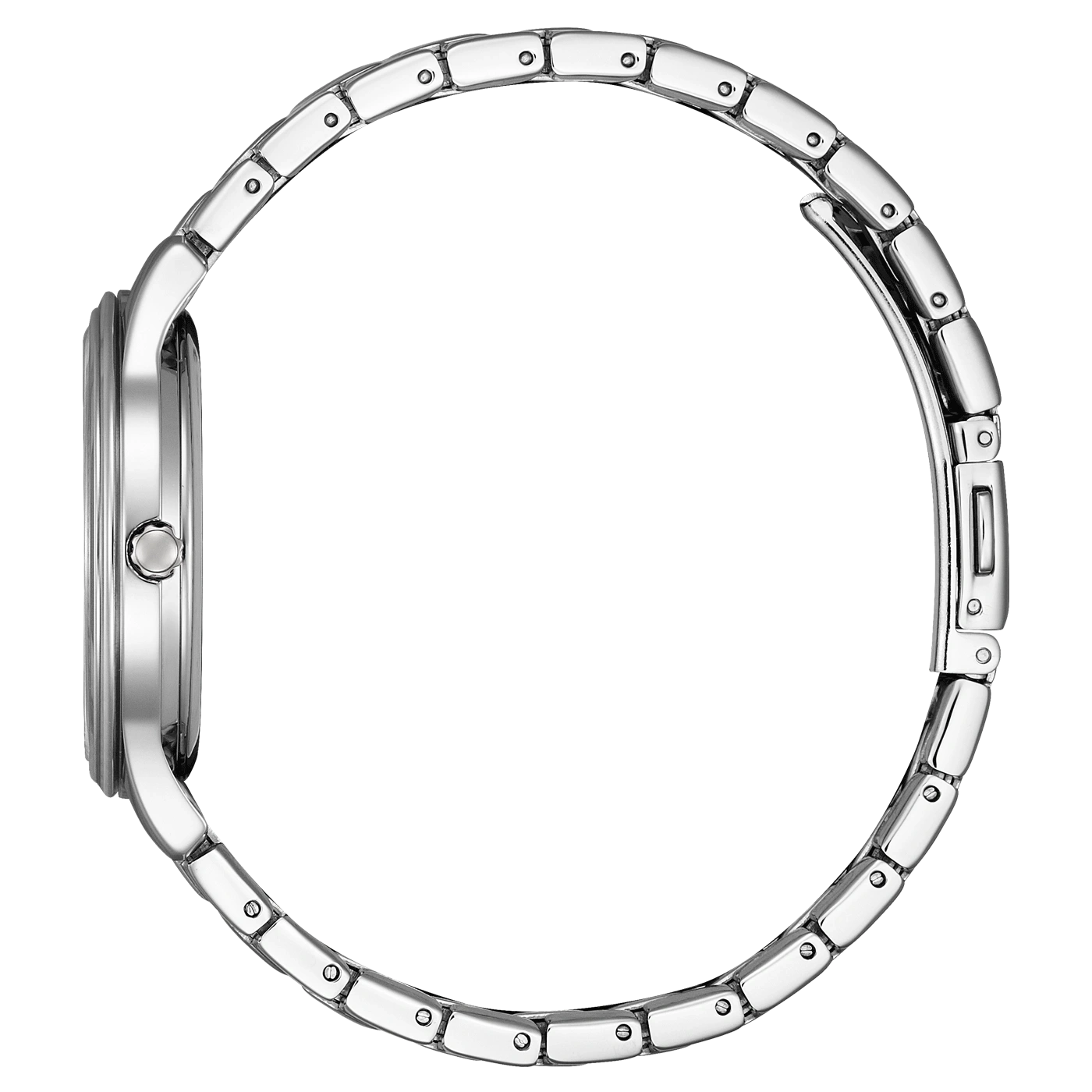Zilveren horloge met metalen band, zijaanzicht, elegant ontwerp, glanzend