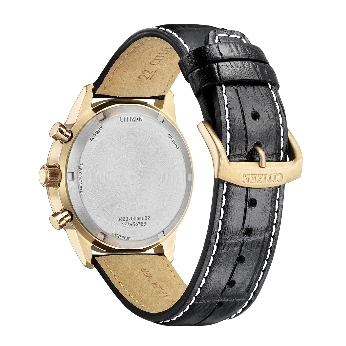 Citizen horloge met zwarte leren band en gouden kast