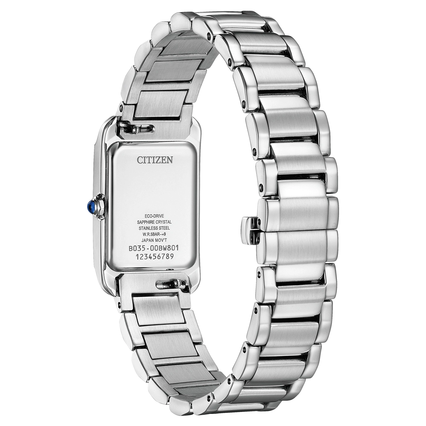 Citizen horloge, roestvrij staal, saffierglas, Eco-Drive, rechthoekig ontwerp, elegant