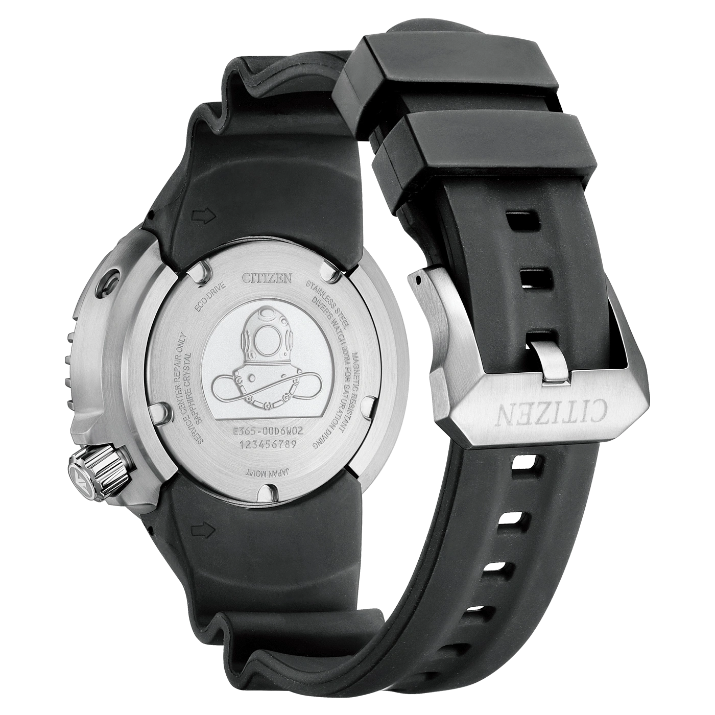 Citizen horlogerug, roestvrij staal, duikhorloge, zwarte band, Eco-Drive, saffierkristal