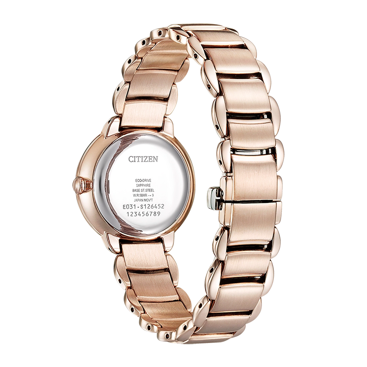 Citizen horloge, roségoud, Eco-Drive, saffier, roestvrij staal, elegant design