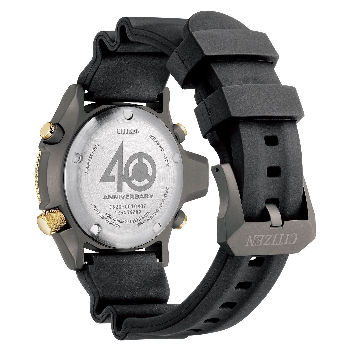 Citizen horlogerug, roestvrij staal, duikhorloge, jubileum, zwarte band.