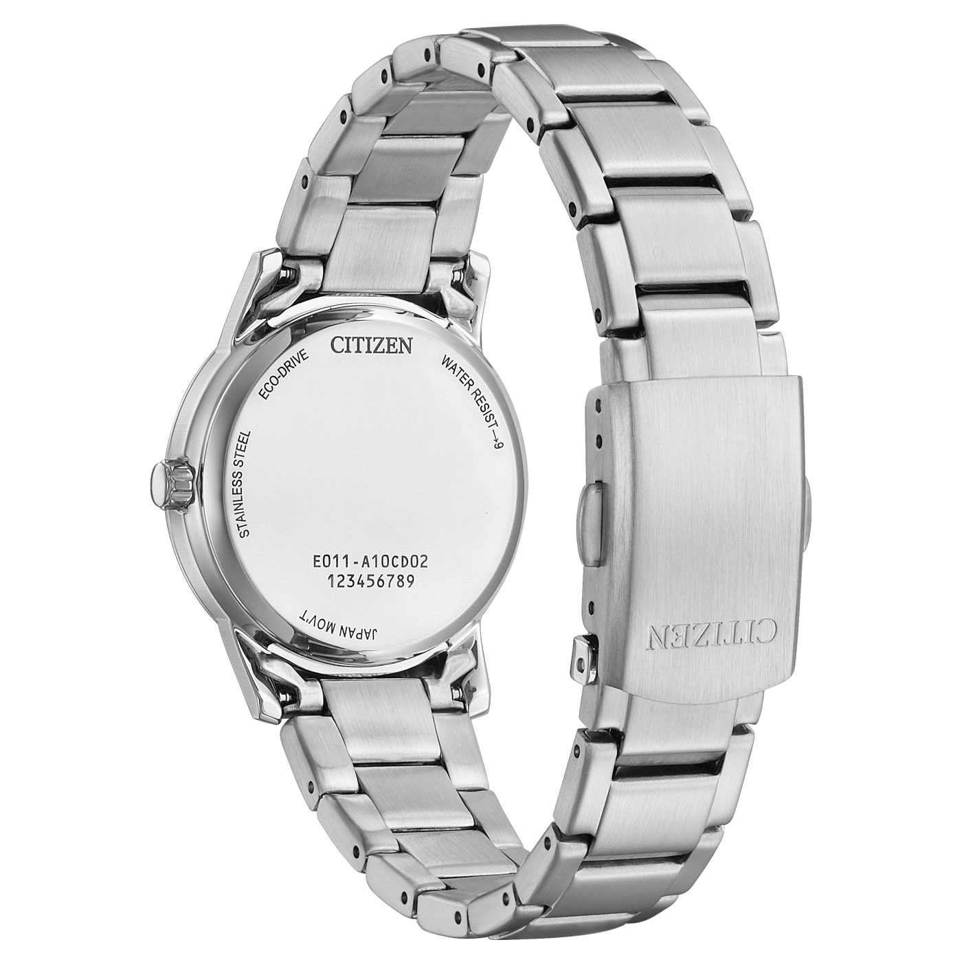 Citizen horlogerug, roestvrij staal, Eco-Drive, waterbestendig, Japanse beweging, modelnummer.
