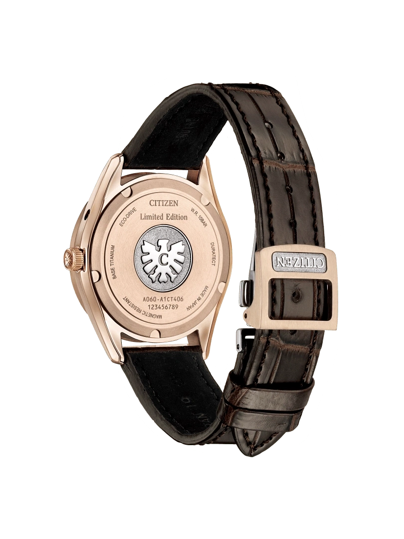 Citizen horlogerug, roségoud, leren band, limited edition, Eco-Drive, gemaakt in Japan