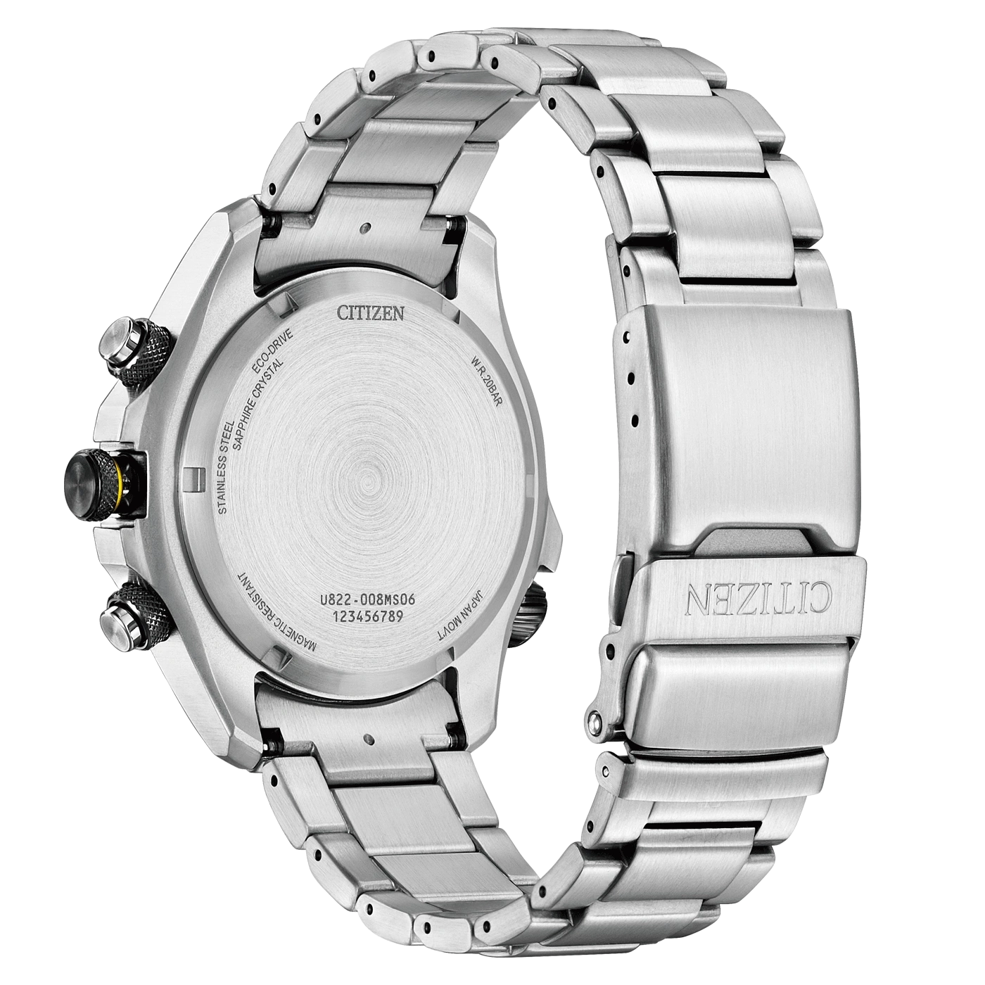 Citizen horlogerug, roestvrij staal, Eco-Drive, saffierkristal, waterbestendig.