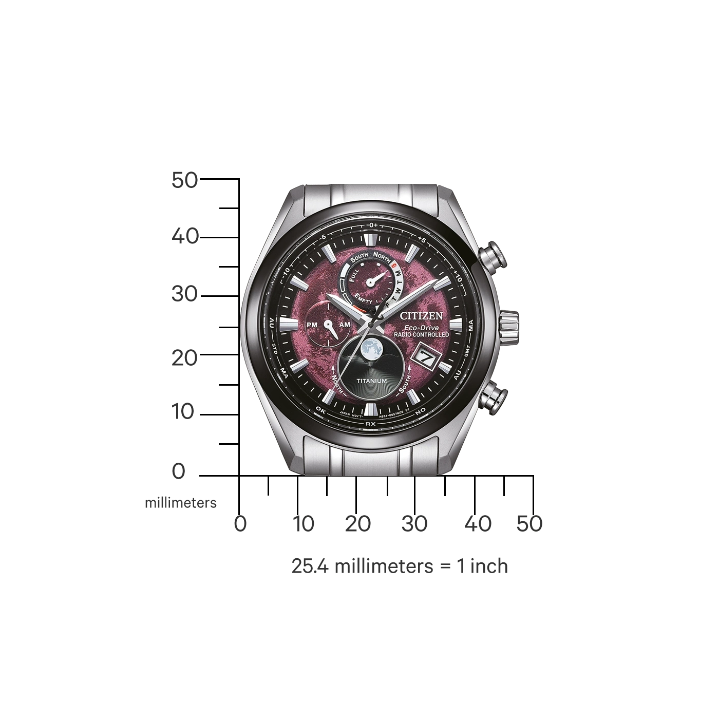 Citizen horloge met titanium, radiogestuurd, Eco-Drive en kalender.