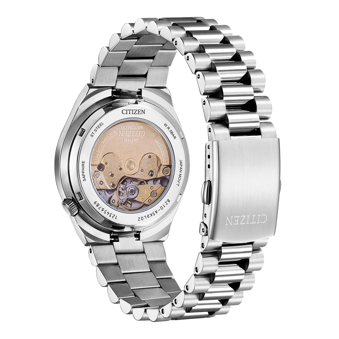 Citizen horlogerug, staal, saffier, Japanse uurwerk, 8210-A5KDL02, W.R.5BAR, 123456789