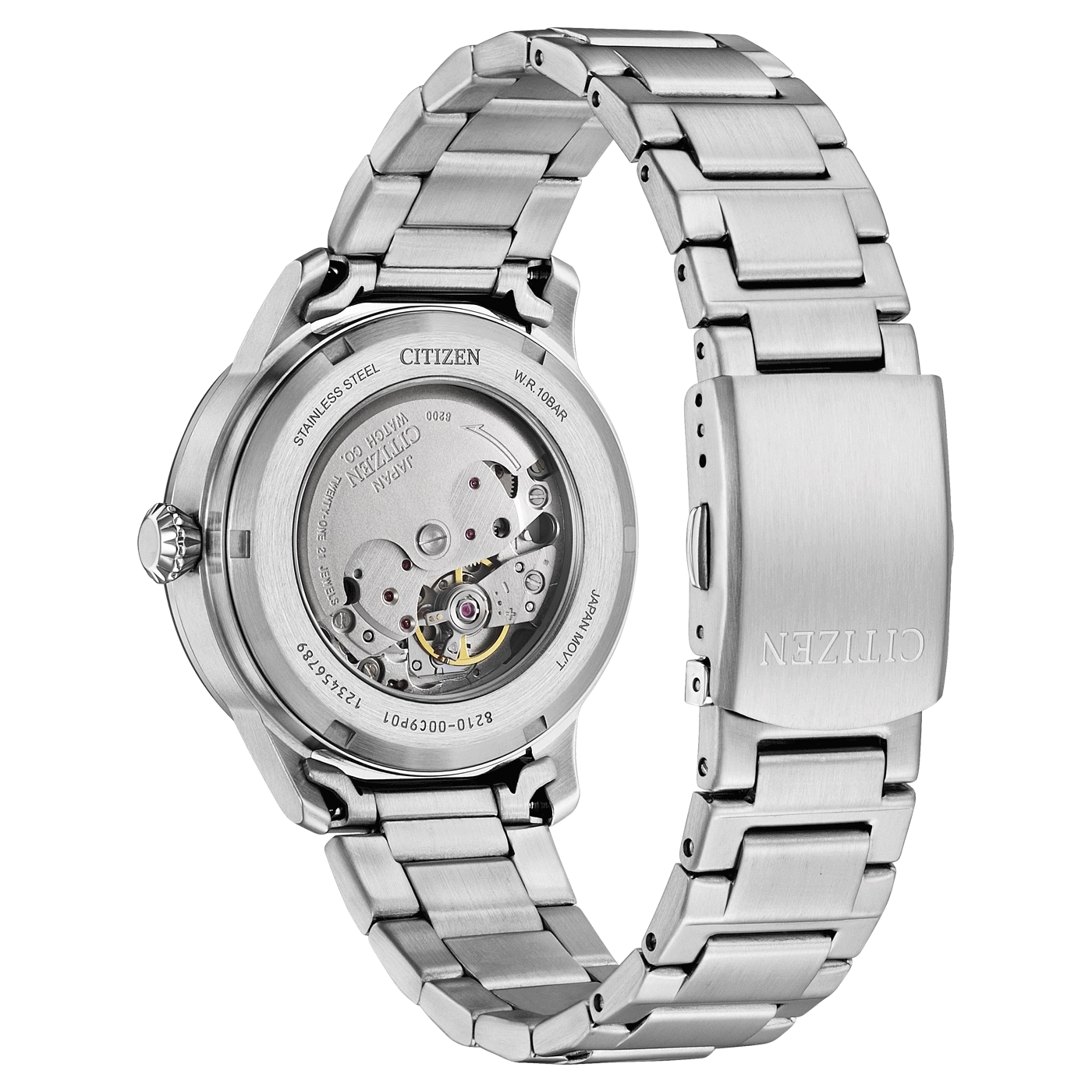 Citizen horlogerug, roestvrij staal, automatisch uurwerk, zichtbaar mechanisme, Japans, 10 bar waterdicht