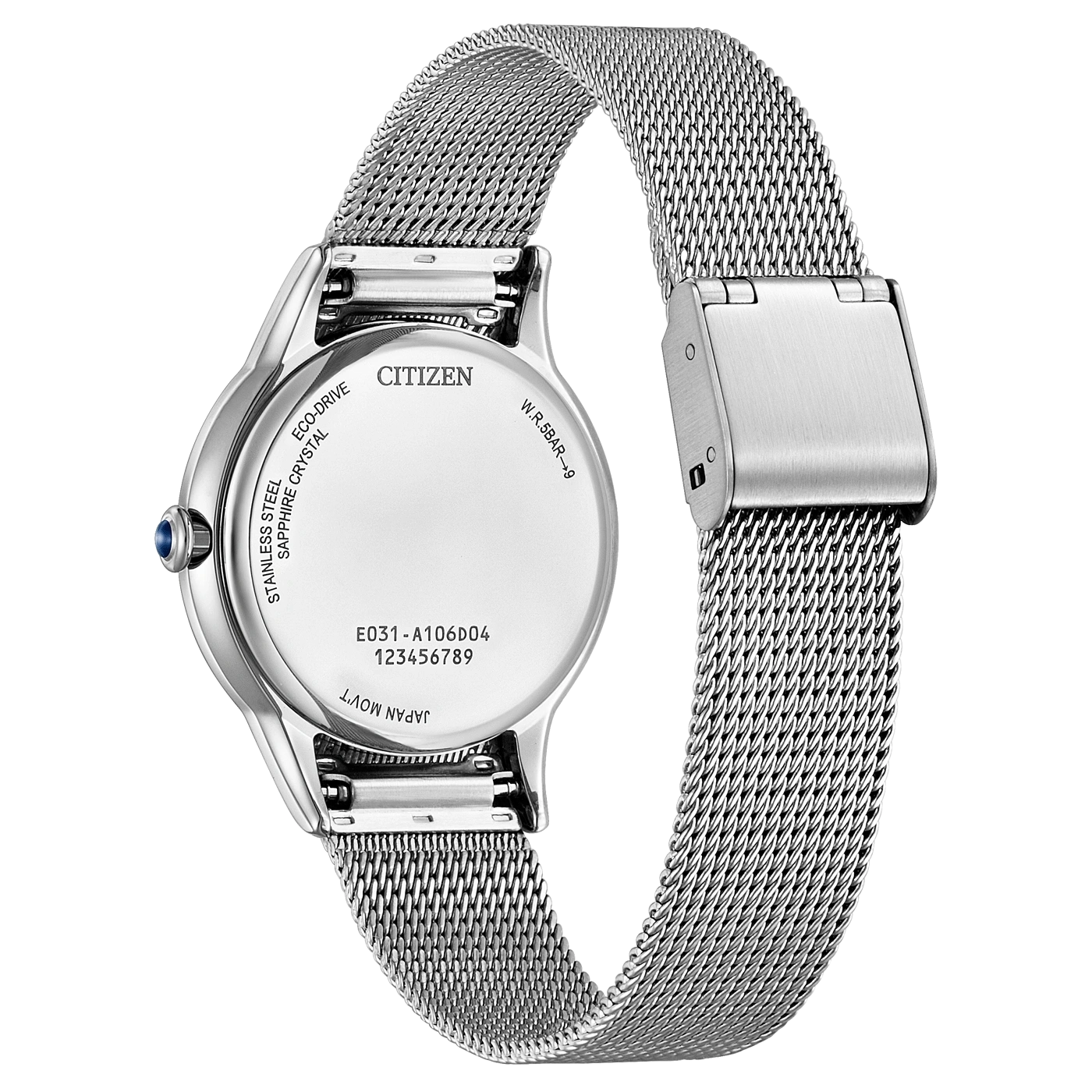 Citizen horloge, roestvrij staal, saffier kristal, Eco-Drive, mesh band, zilver