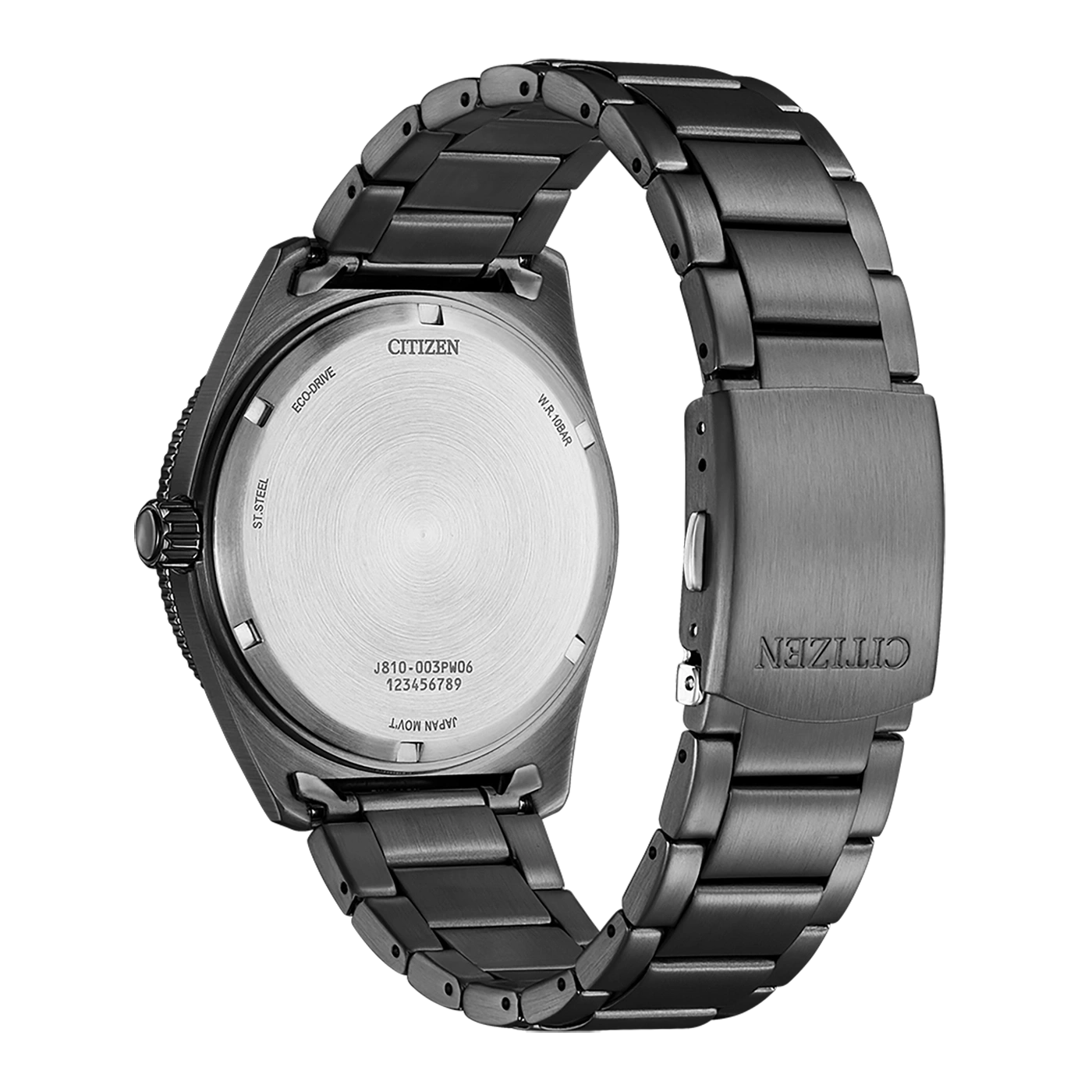 Citizen horlogerug, zwart metaal, Eco-Drive, W.R. 10BAR, Japan Movt.