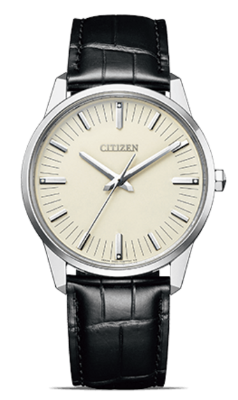 Citizen horloge met crème wijzerplaat en zwarte leren band