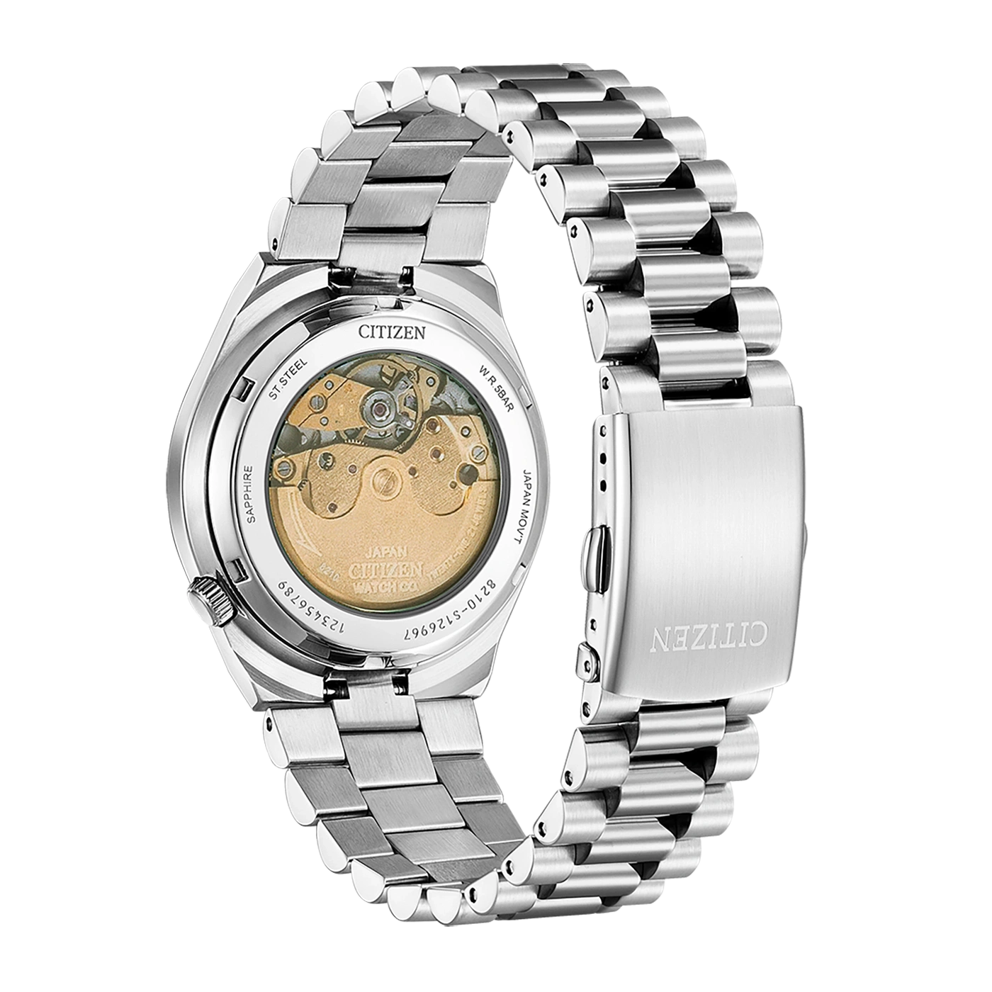 Citizen horlogerug, saffier, roestvrij staal, Japans uurwerk, 5 bar waterdichtheid