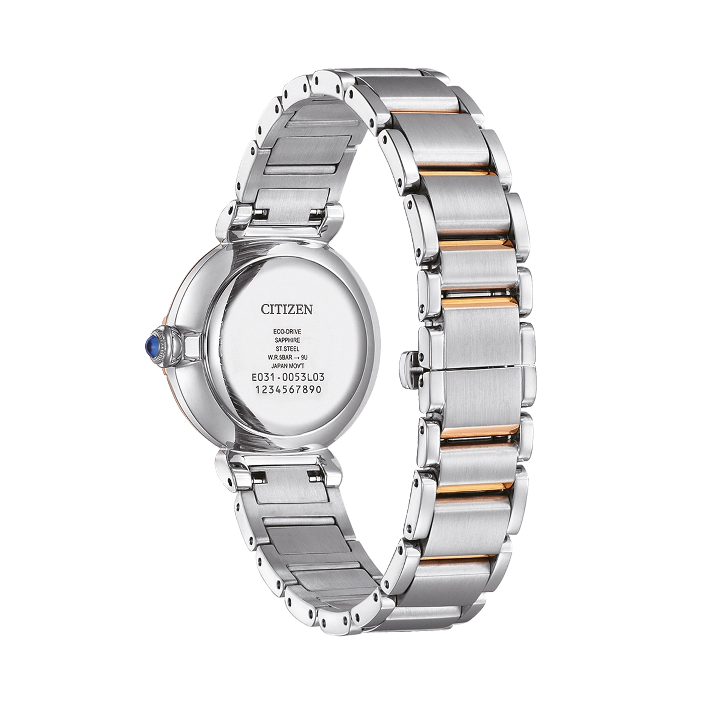 Citizen horloge, zilver en goud armband, saffierglas, eco-drive, roestvrij staal