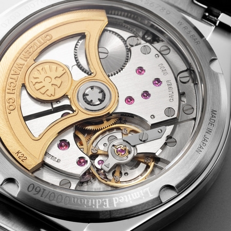 Horlogemechanisme met gouden accenten, Citizen, Made in Japan, Limited Edition.