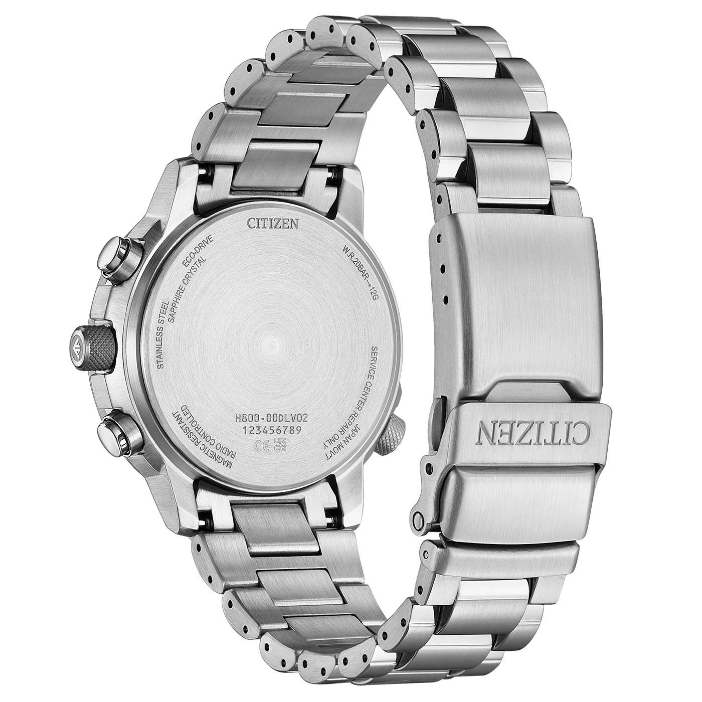 Citizen horlogekast, roestvrij staal, Eco-Drive, saffierglas, radiogestuurd, 20 bar waterdicht