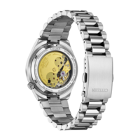 Citizen horloge achterkant, zichtbaar mechanisme, roestvrij staal, armband.