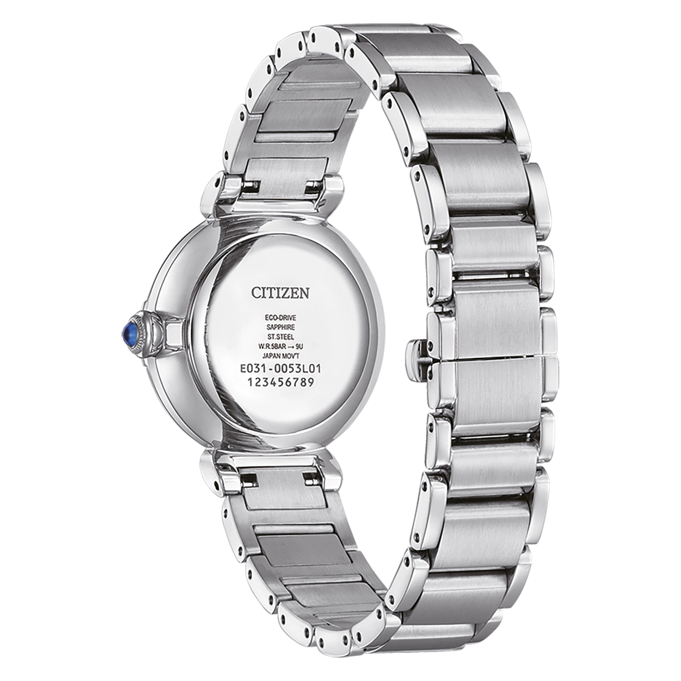 Citizen horloge, roestvrij staal, Eco-Drive, saffier, elegant design, close-up