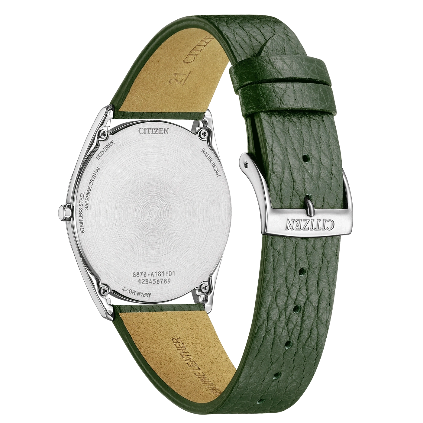 Citizen horlogerug met leren band, roestvrij staal, saffierkristal, eco-drive
