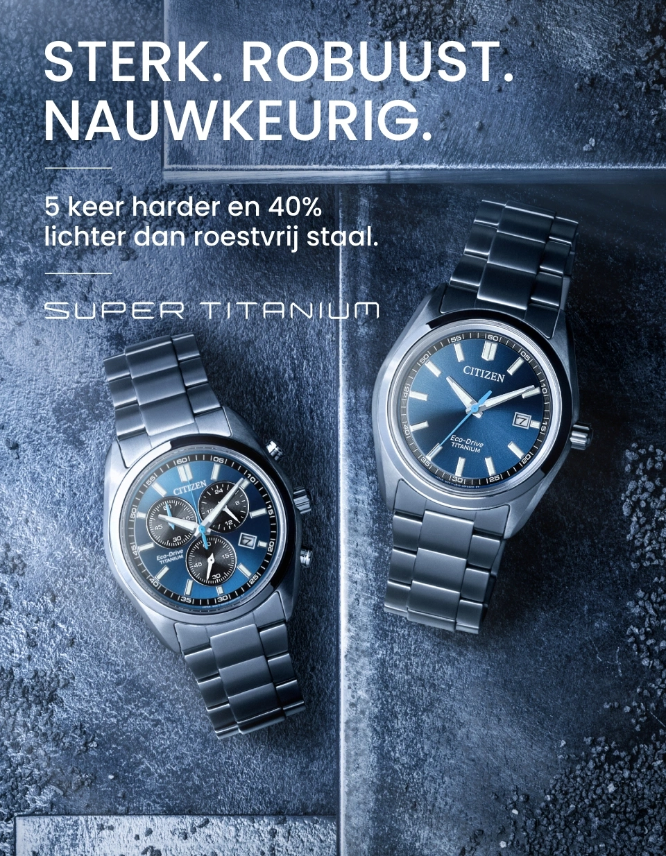 Een paar Citizen Super Titanium horloges, die kracht en precisie tonen.