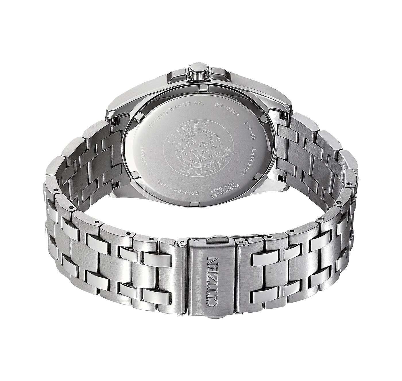 Citizen horloge achterkant, roestvrij staal, Eco-Drive, saffier, Japan uurwerk, 10 bar