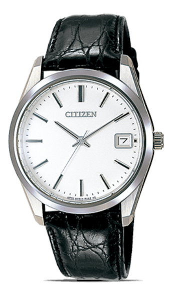 Citizen horloge met witte wijzerplaat en zwarte leren band