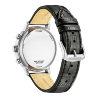 Citizen horloge met zwarte leren band, roestvrij staal, Eco-Drive, Japan Movt.