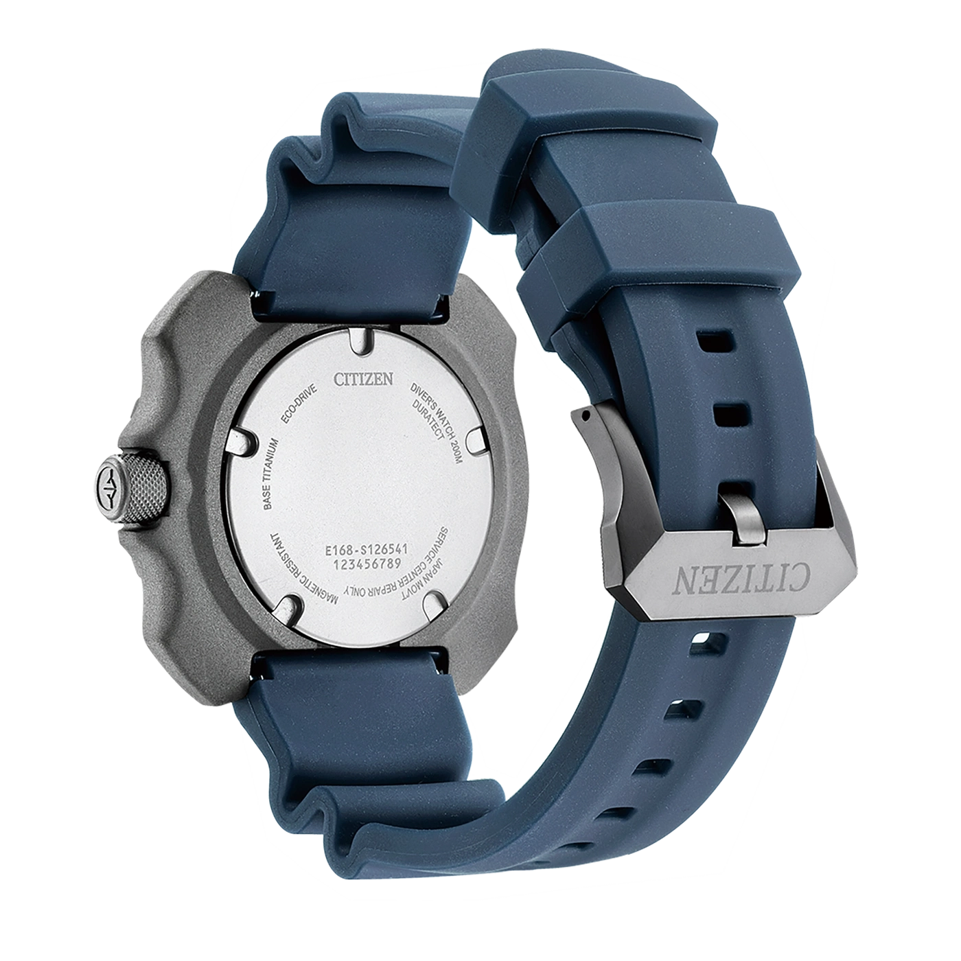 Citizen horlogerug, titanium, blauwe band, Eco-Drive, duikershorloge, magnetisch resistent