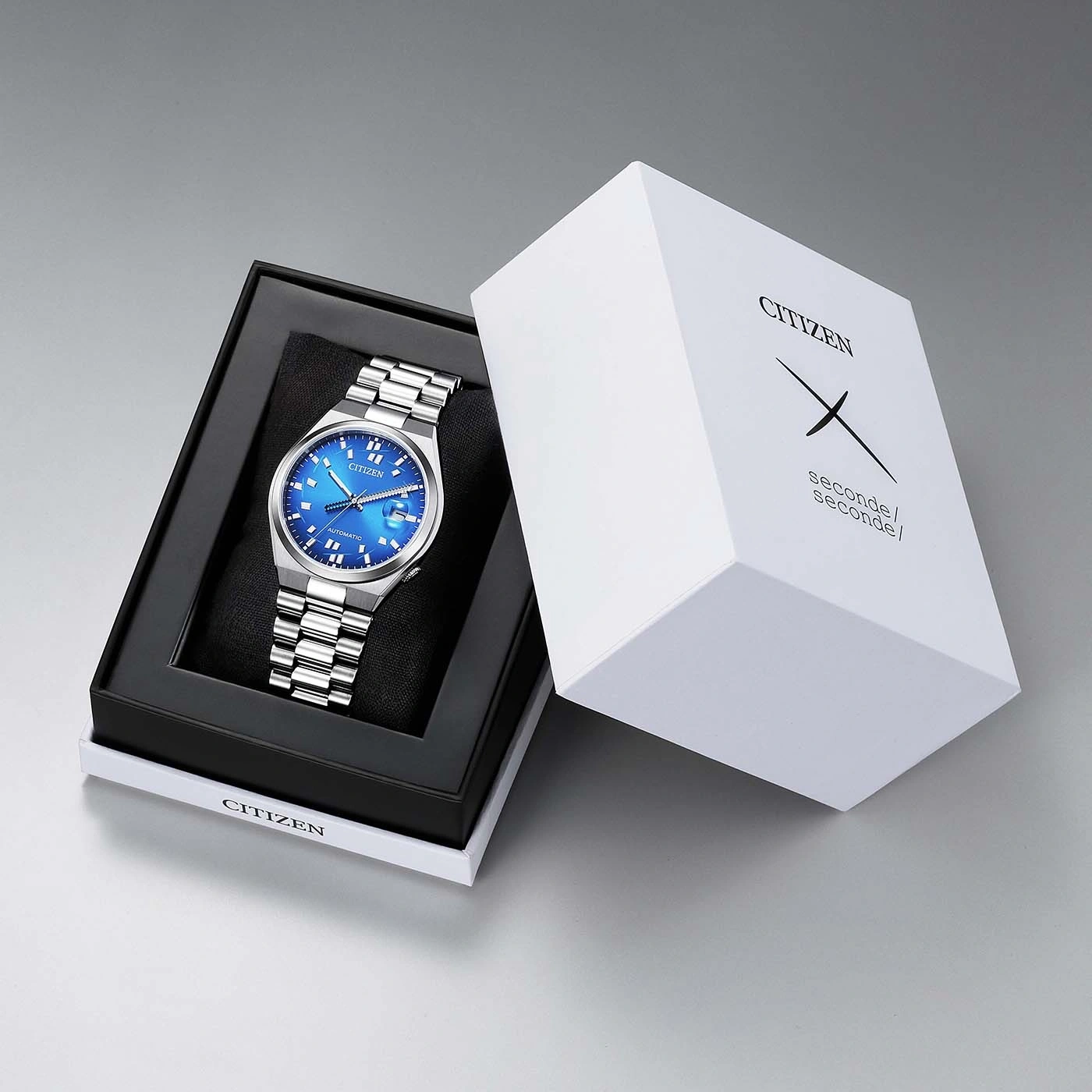 Citizen horloge in een doos met de tekst "seconde/seconde/".