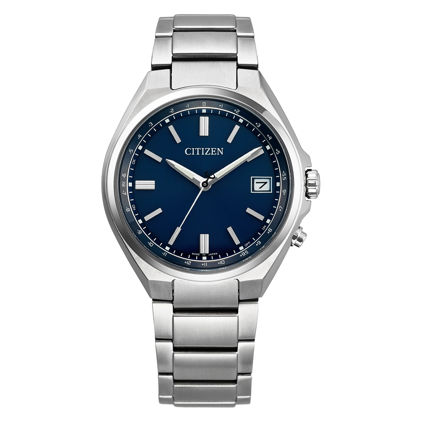 Citizen horloge met blauwe wijzerplaat en zilveren band