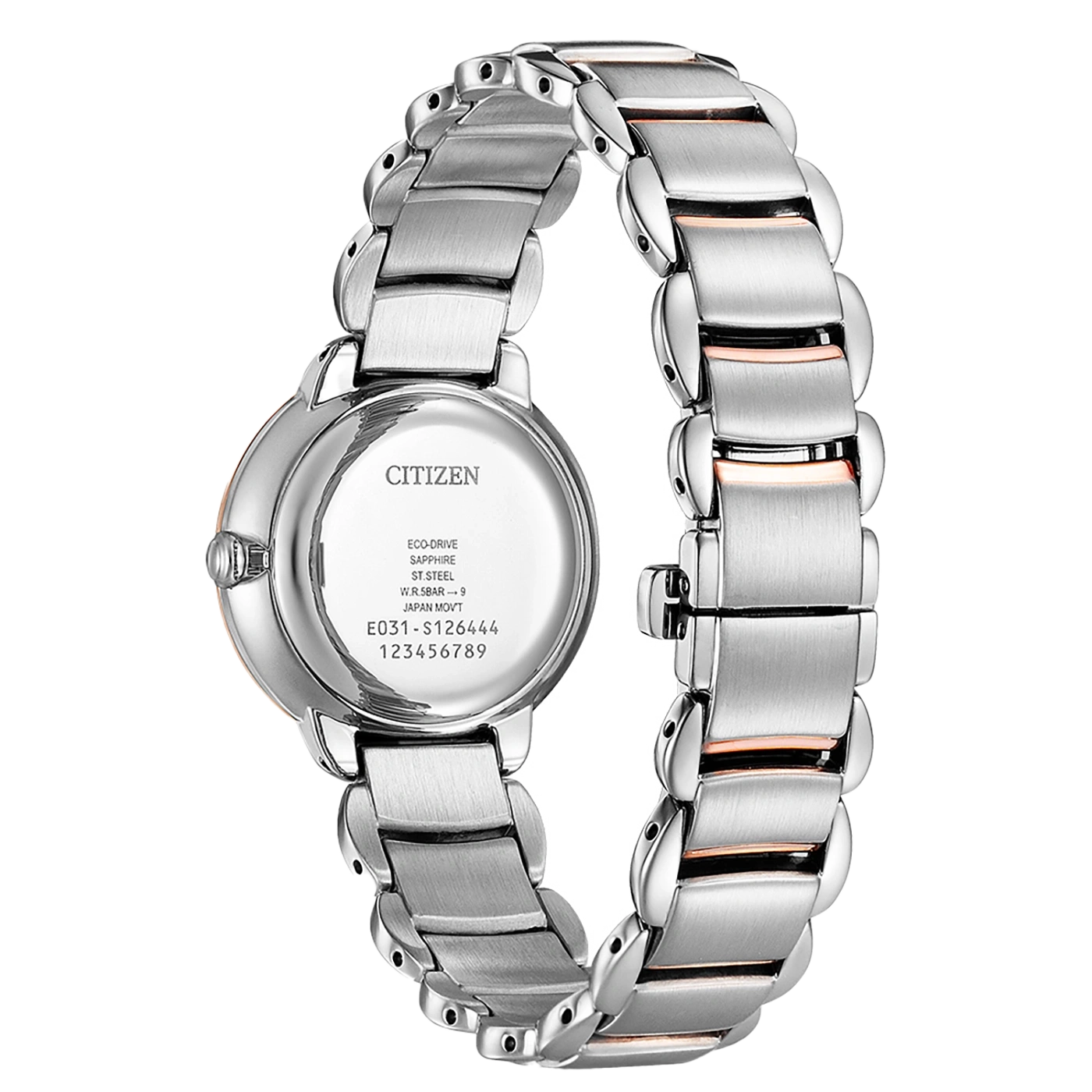 Citizen horloge met zilveren en roségouden accenten, Eco-Drive, saffierglas