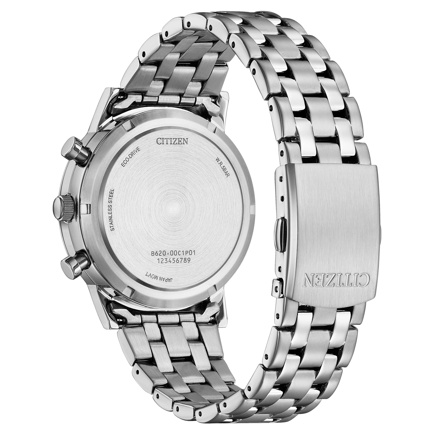 Citizen horlogerug, roestvrij staal, Eco-Drive, Japanse uurwerk, W.R. 5BAR