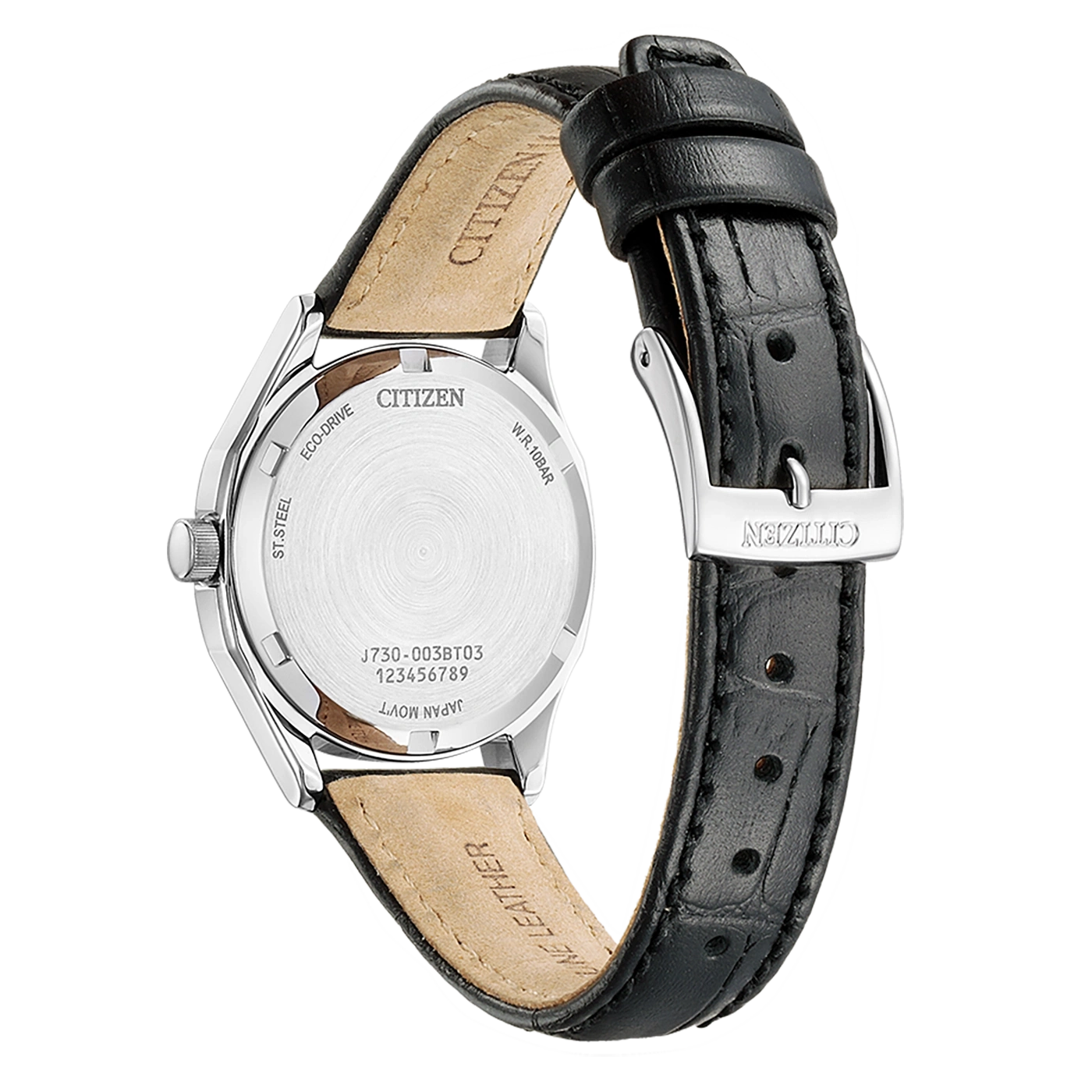 Citizen horlogerug met leren band, Eco-Drive, roestvrij staal, W.R.10bar