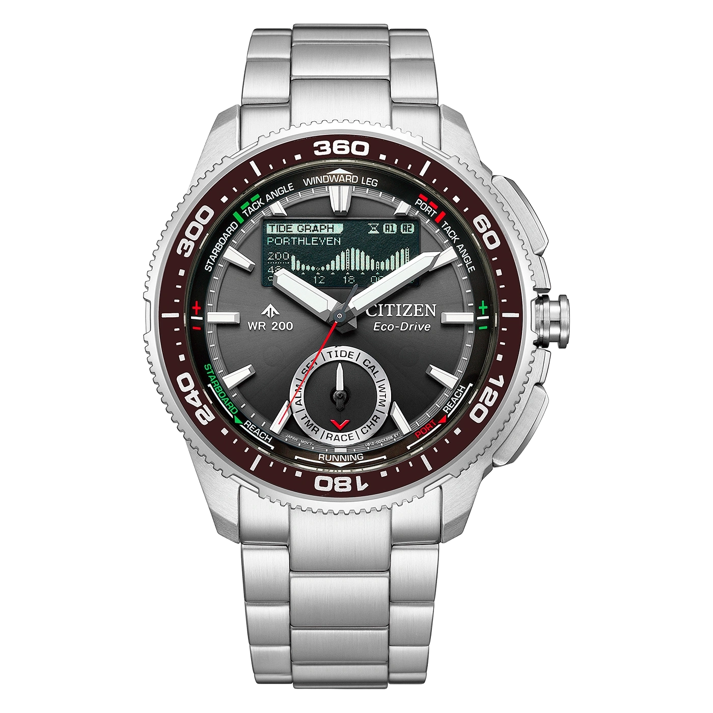 Citizen Eco-Drive horloge met getijdengrafiek.
