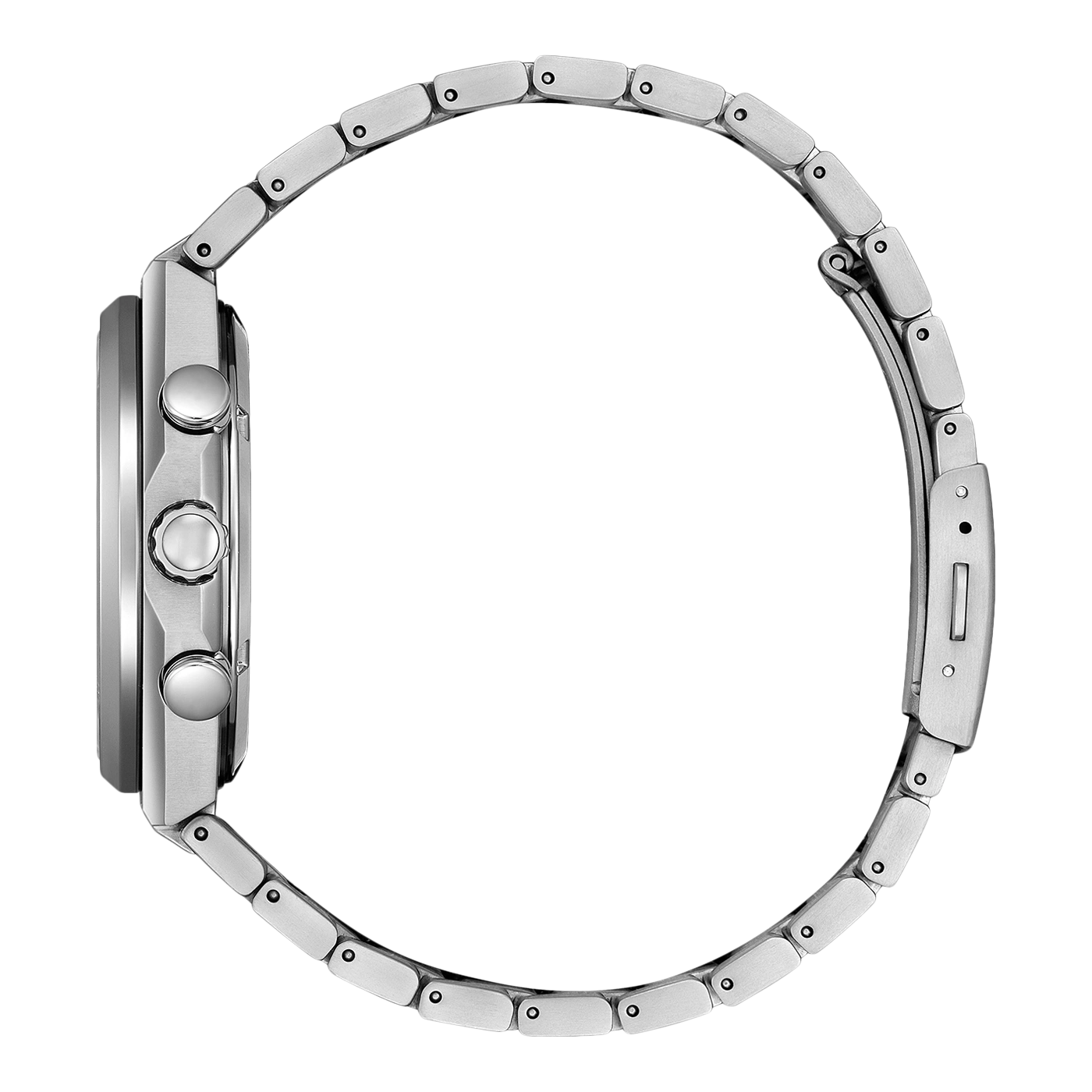 Zilveren horloge met metalen band, zijaanzicht, close-up, elegant design, moderne stijl