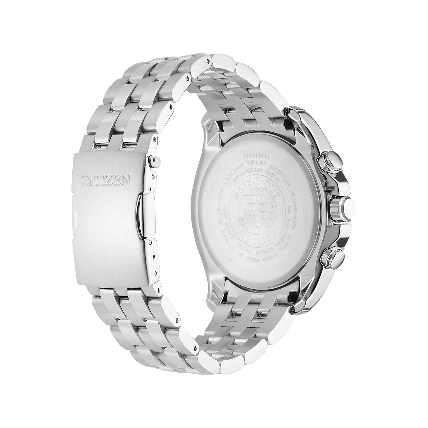 Citizen horloge, roestvrij staal, Eco-Drive, radiogestuurd, saffier, achterkant
